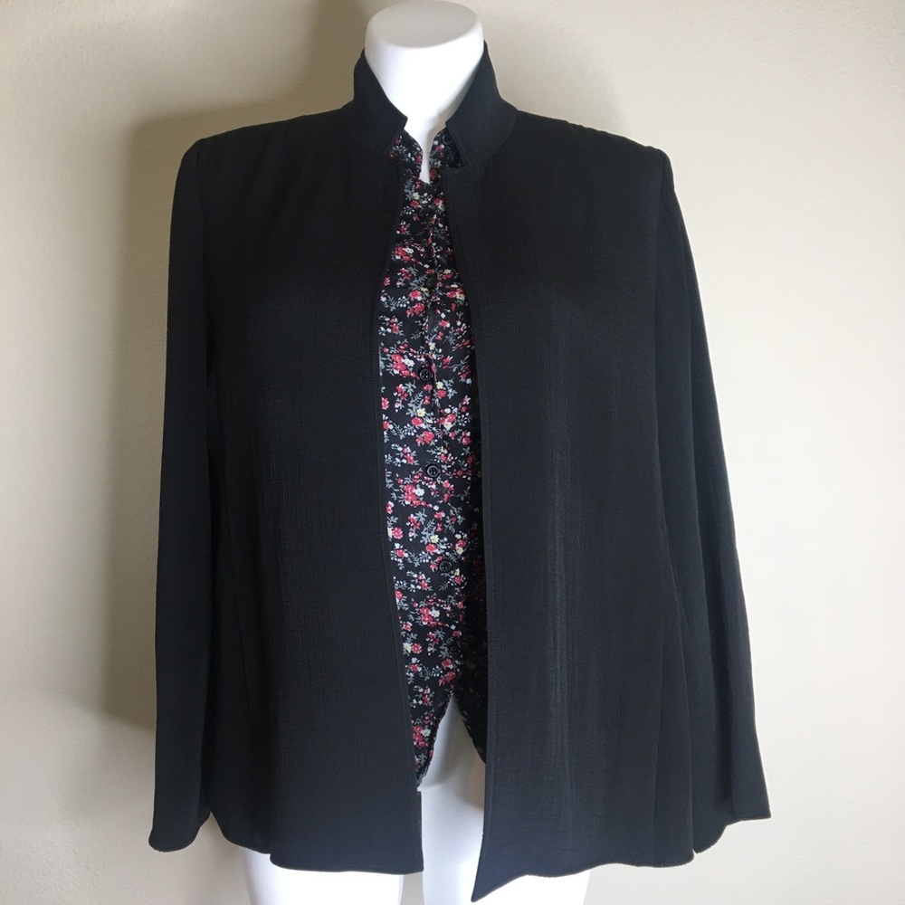 Eileen Fisher Black Notched Collar Open Blazer